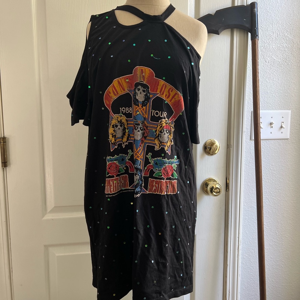 Distressed band tee dress